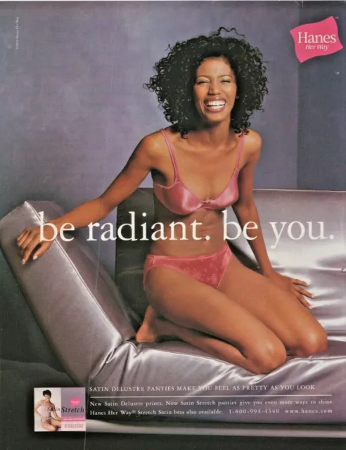 HANES HER WAY underwear vintage print ad from 2001 sexy satin bra