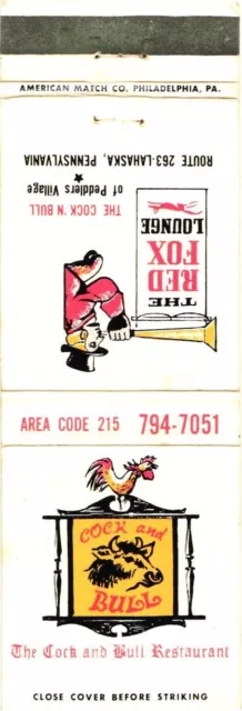 The Cock And Bull Restaurant, The Red Fox Lounge, Penn Vintage Matchbook Cover