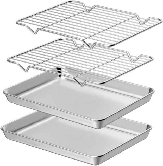 2x Premium Oven Grill Tray & Rack Set Baking Roasting Cooling Quarter Sheet Pan