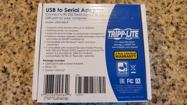 Tripp Lite U209-000-R USB to RS232 Serial Adapter Cable USB-A to DB25 DB9 M/M