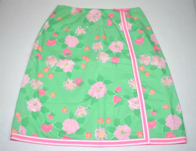Lilly Pulitzer Skirt VTG 60s 70s Vibrant Green Pink Strawberry Patch Sz 16 S/M