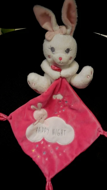 doudou peluche mouchoir lapin blanc rose Happy Night  étoile SIMBA TOYS KIABI