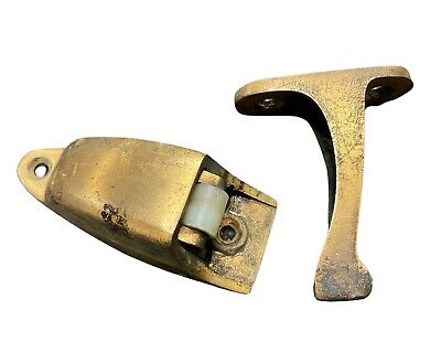 Vintage Brass Door Stay | Two Pieces Wall Mount Door Mount | Latching Mechanism