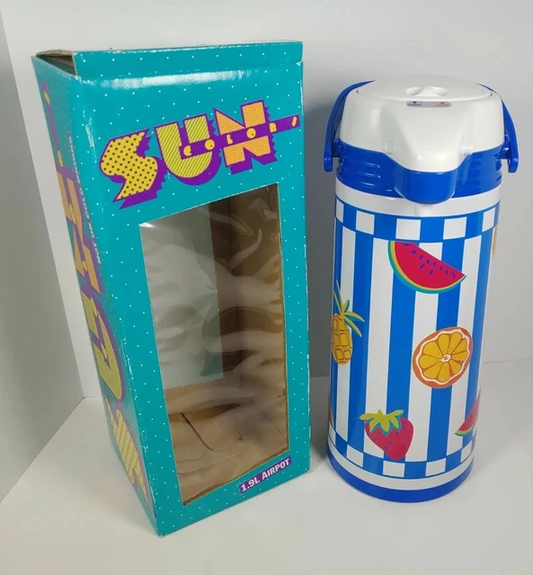 Vtg Retro 1990s Sun Colors Fruit Pitcher Airpot 1.9L NOS Open Box Totally Rad