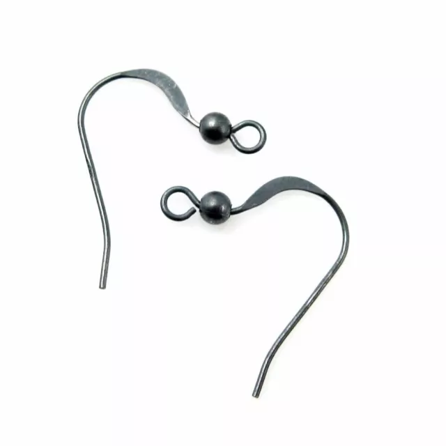 Oxidized Sterling Silver Earring Finding-Short Flat Fish Hook with Ball (5 Pairs