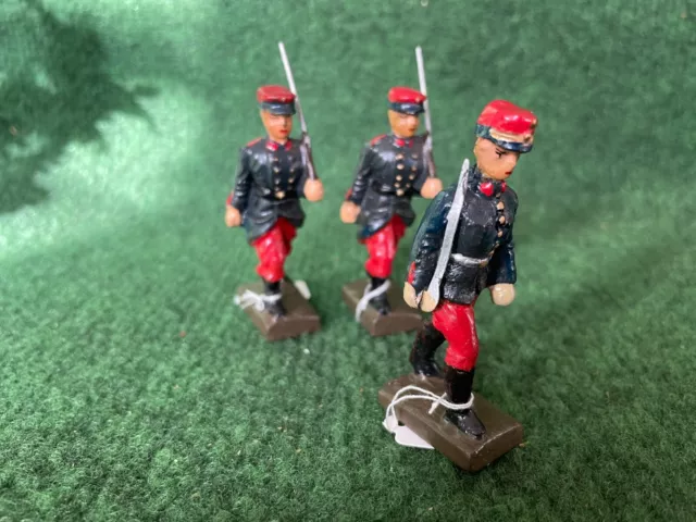 Elastolin Lineol drei Franzosen in blau-rot marschierend inklusive Offizier