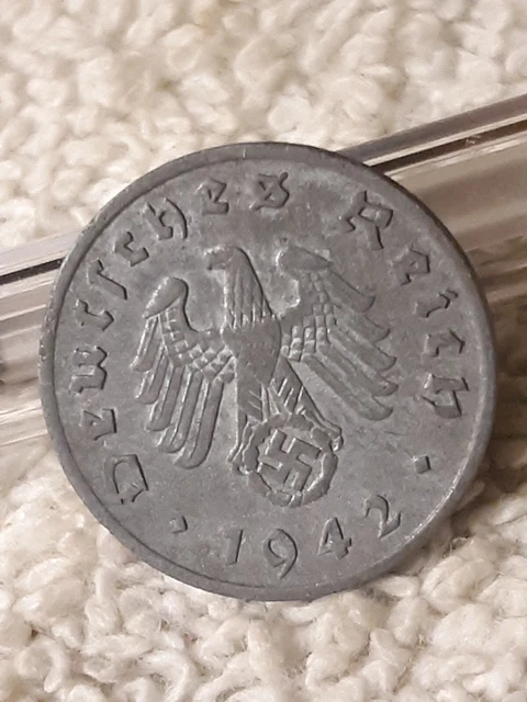 German 1 Reichspfennig ~ Germany ~ WW2 1pf Coin 1942-A Heavily Circulated Coin