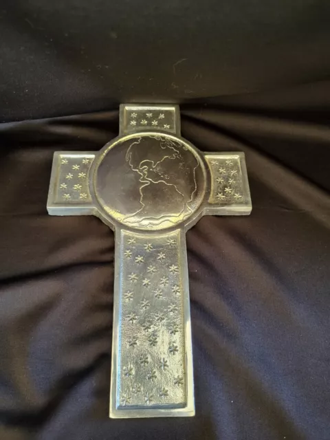 Solid Metal Cross W/  ATLAS / World Map & Stars Wall Mount