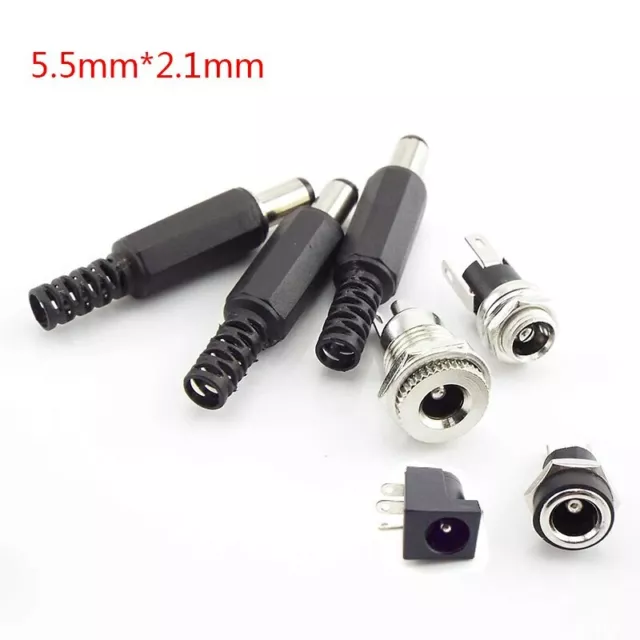 5 Pair 5.5 x 2.1mm 12V DC Male Plugs +Female Socket Panel Jack Mount Connector