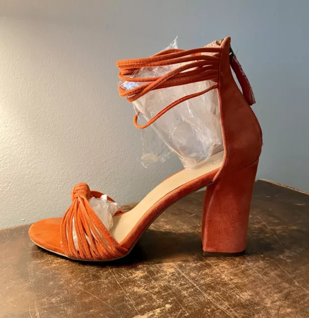 Joes Coral Orange Suede Strappy Sandal Heel SZ 11 Block Heel
