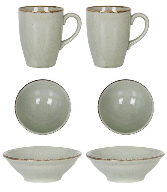 Set di 4 - (2x Tazze Caffè + 2x Ciotole Cereali) Gres porcellanato Verde
