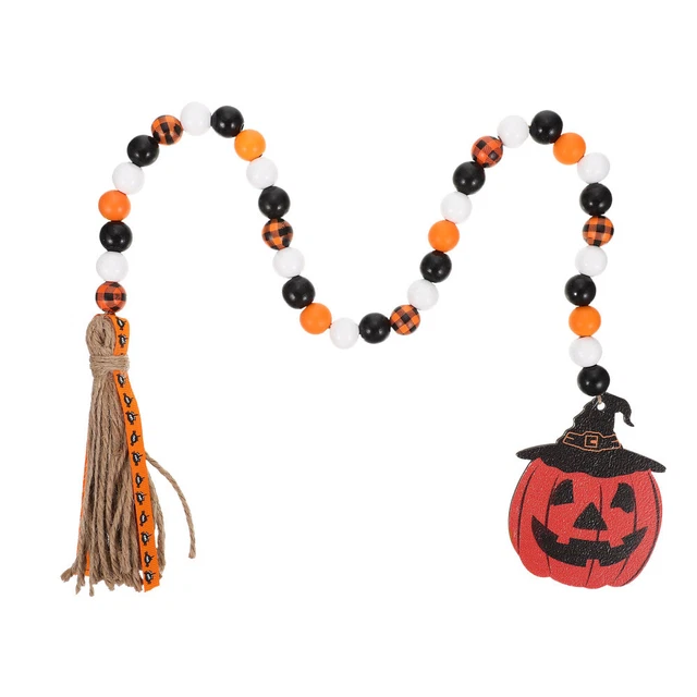 House Ornaments Beads Garland Halloween Wood Bead String Wreath