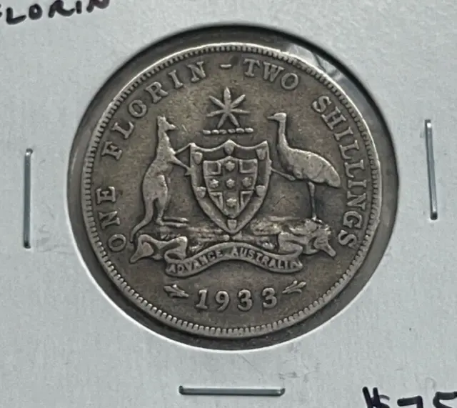 1933 Australia 1 One Florin - Scarce Date - 488,000 Minted