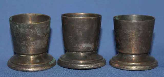 Antique Set 3 Small Silver Plated Mugs Cups