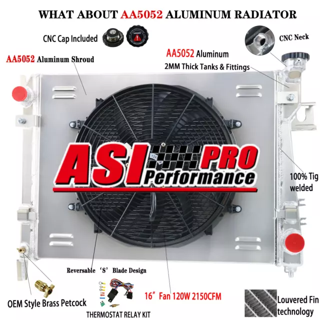 Aluminum Radiator+Shroud Fan Thermostat fit 2004-2009 Dodge Ram 1500 2500 3500