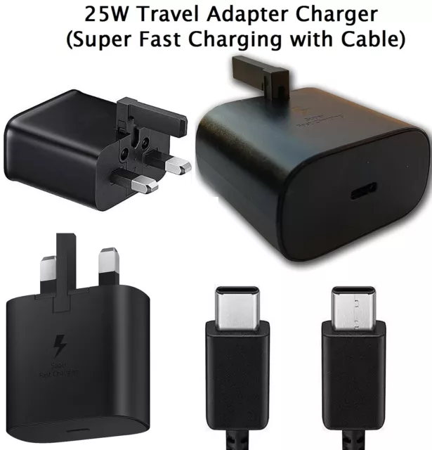 For Samsung 25W USB-C PD Wall Plug Super Fast UK Charger with Type C to C Cable