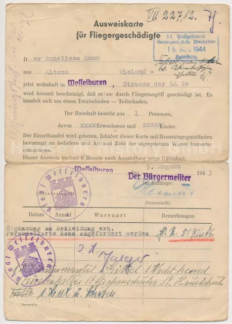 135518, Ausweiskarte für Fliegergeschädigte, Hamburg Operation Gomorra 1943
