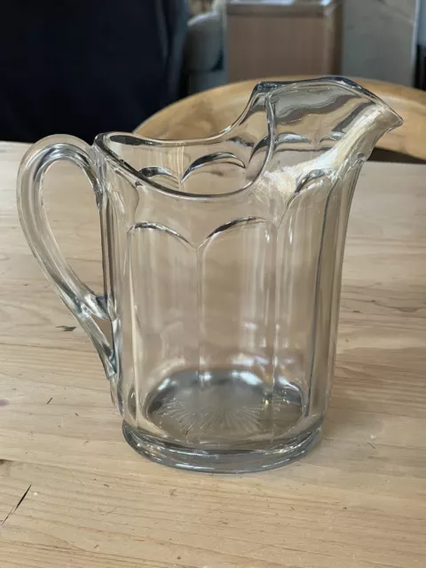 Vintage Heavy Ribbed Clear Glass Beer Water Soda Pitcher, 1.5qt/ 48oz, 8" Tall