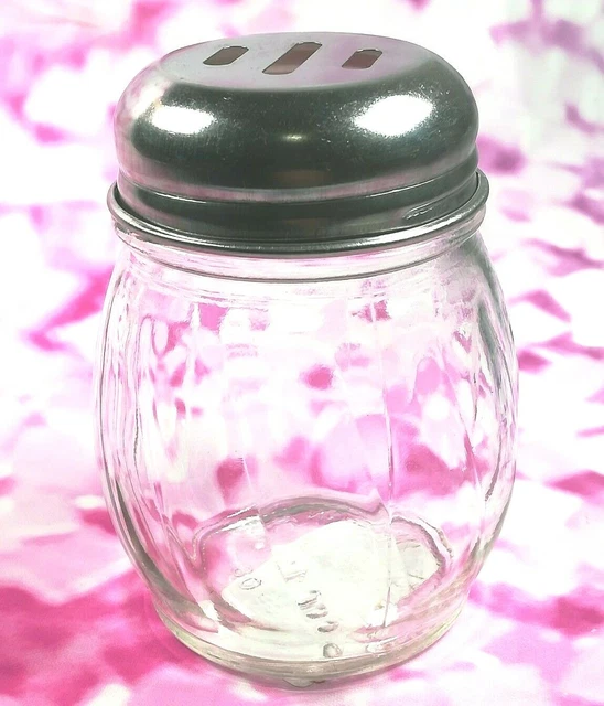 Case, Dozen - Glass Swirl Grated Cheese Shaker Stainless Steel Slotted Lid