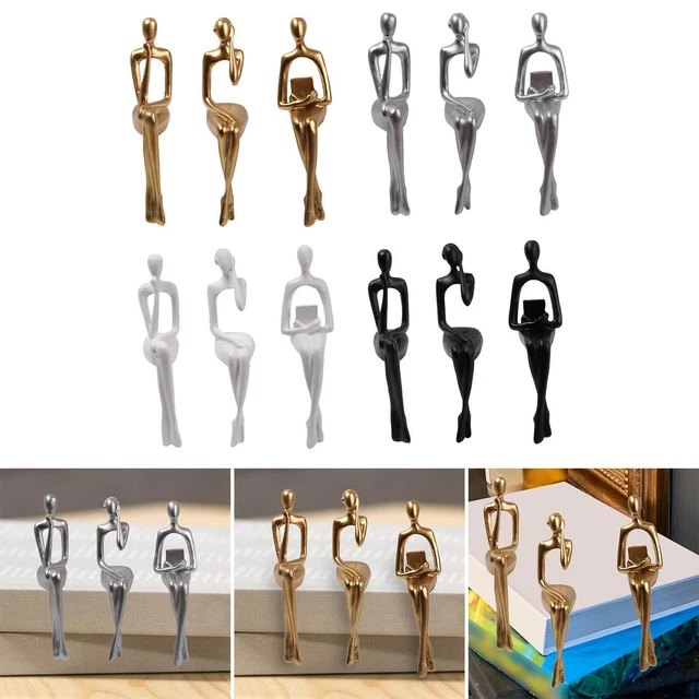 3x statue de penseur assis sculpture ornement pour étude salon décor
