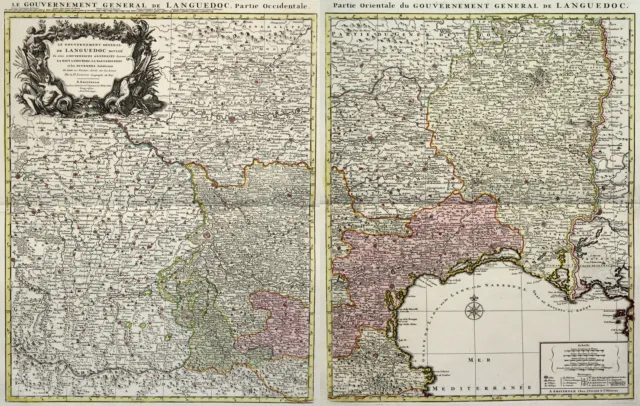 Languedoc Original Kupferstich Landkarte Covens Mortier 1757