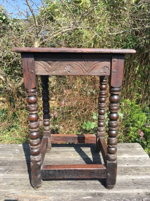 Late 17th/ Early 18th Century Joined Carved Oak Side Table Pegged Bobbin Turned