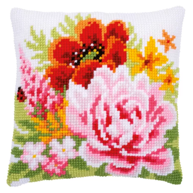 Vervaco ~ Cushion Cross Stitch Kit ~ Colourful Flowers