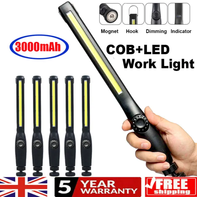 COB LED Rechargeable Work Light USB Hand Torch Inspection Magnetic Lamp Dimmable
