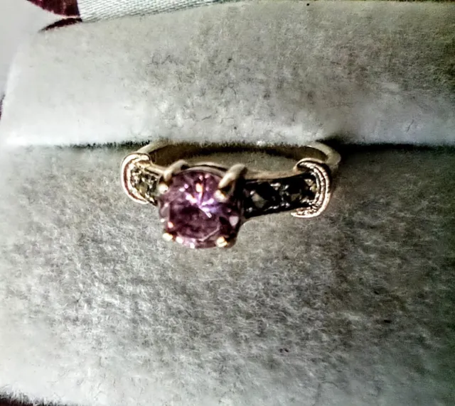 Vintage   Charles  Winston  Sterling Silver   "Lavender" & Marcasite   Ring
