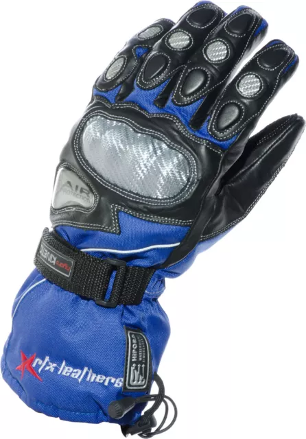 BLUE Hydro Kinetic Thermal Wind & Waterproof Leather & Cordura Motorbike Gloves 2