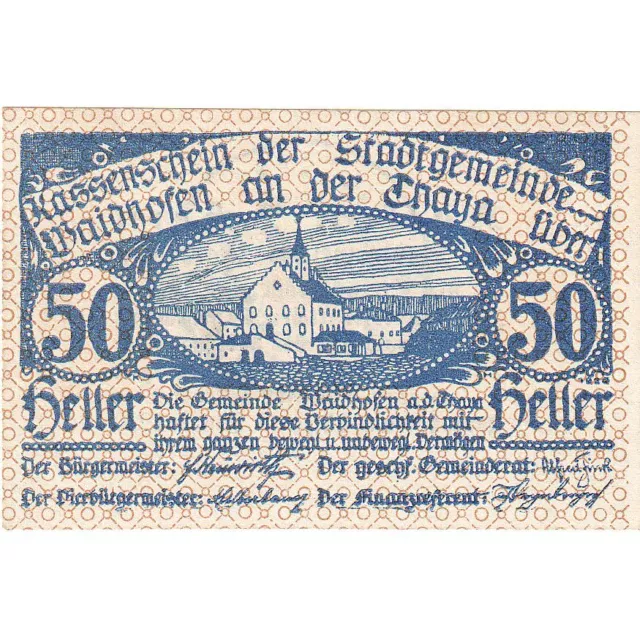 [#287988] Austria, Waidhofen a/d Thaya, 50 Heller Eglise 1920-12-31, UNC Mehl:FS