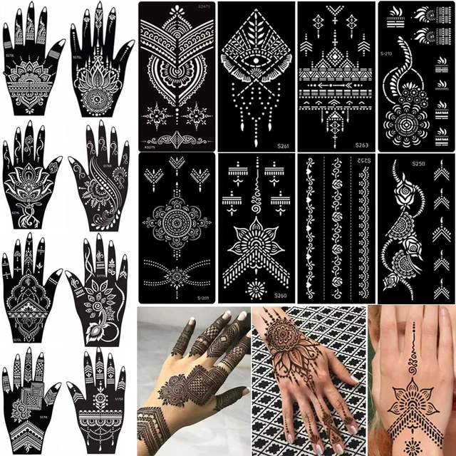 16 SHEETS TEMPORARY Henna Tattoo Kit Reusable Tattoo Stencils Sets