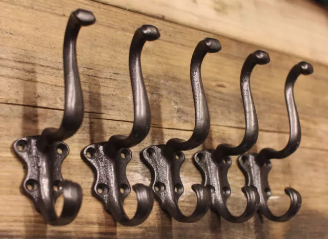 5 x VICTORIAN CAST IRON HAT & COAT HOOKS ANTIQUE VINTAGE DOOR WALL - CH14(x5)