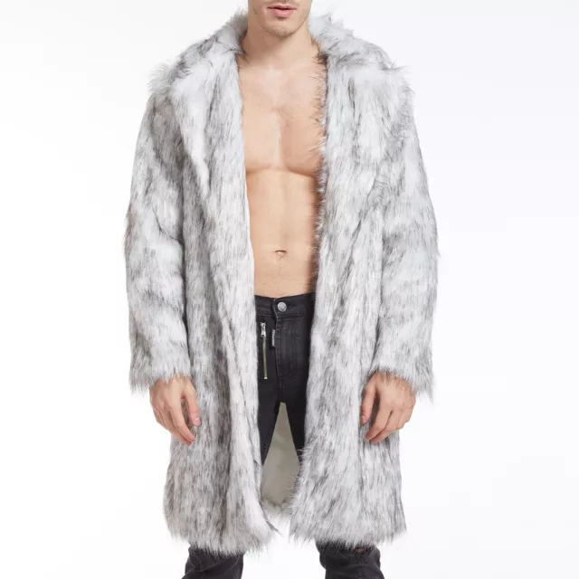 Men's Faux Fur Coat Mens Winter Warm Thicker Long Jacket Overcoat Parka Outwear