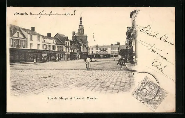 CPA Formerie, Rue de Dieppe et Place du Marché 1903