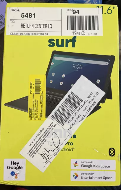 ONN Tablet Pro 64GB, Wi-Fi, 11.6" - Grey- parts only bundle