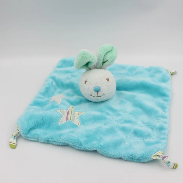 Doudou plat lapin bleu vert blanc étoiles TOODO - 25769