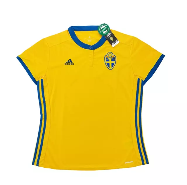 adidas Sweden Football Shirt Women's 2018 Home Short Sleeve Top - Yellow - New