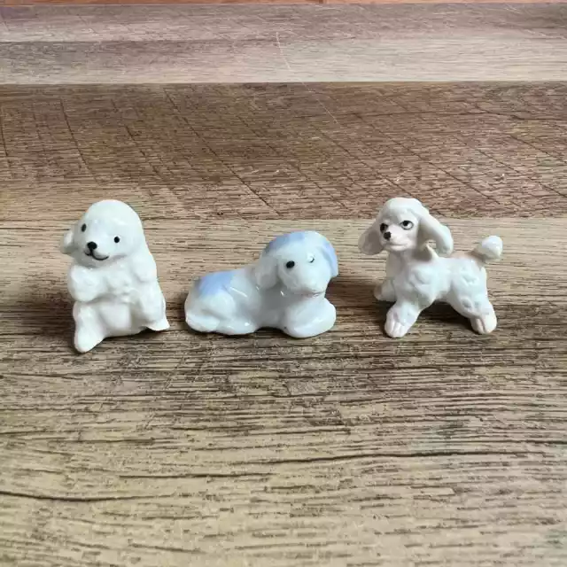 Lot of 3 Tiny Miniature 1" Porcelain Dog Animal Figurines Poodle Made In Japan