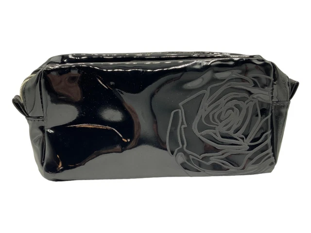 Lancome Paris Cosmetic Bag Shiny Black Rose Sign 8x4x2inch