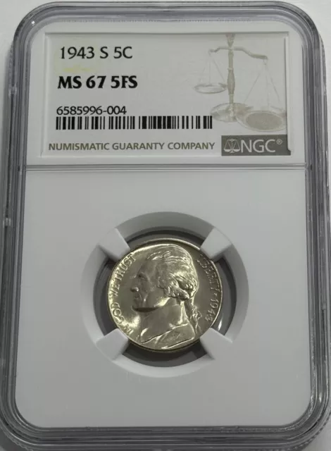 1943 S Ngc Ms67 5Fs Silver Jefferson Nickel 5C Mint State Coin Five Full Steps