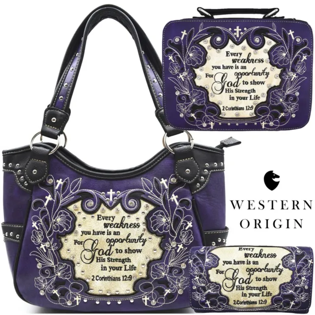 Scripture Verse Purse Western Handbag Women Shoulder Bags Bible Cover Wallet Set