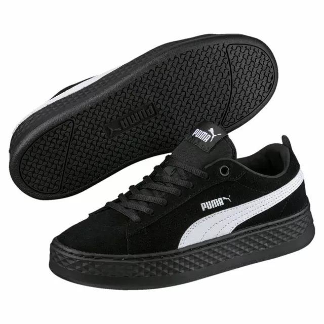 PUMA SMASH PIATTAFORMA SD Donna Plateau Sneaker Nere Suede Nuovo