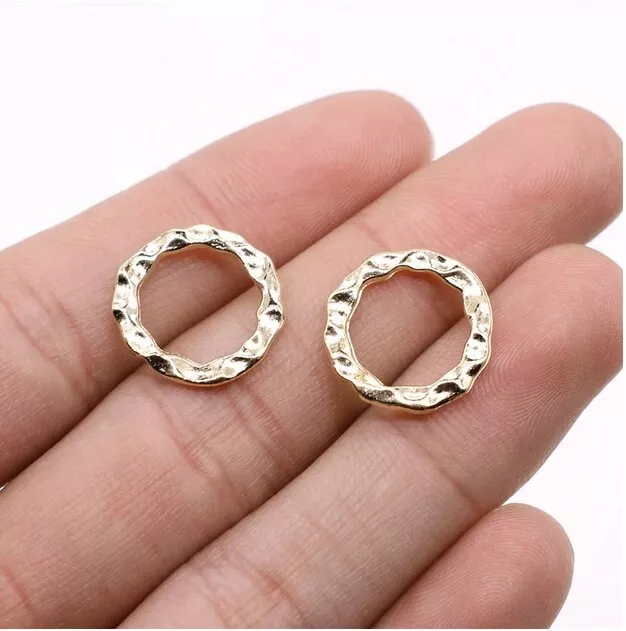 10pcs Hammered Circle KC Gold Color Earring Necklace Charm Polymer Clay Alloy