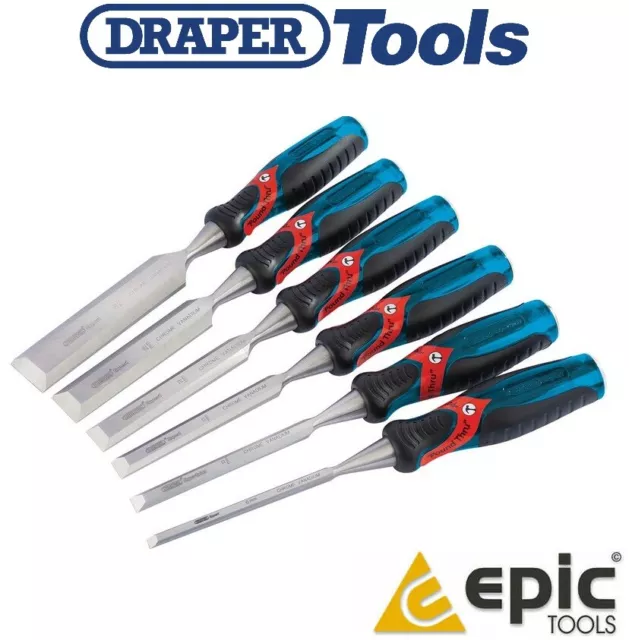 DRAPER EXPERT 6 Piece Soft Grip Pound Thru Wood Chisel Set Metal End Caps 70419