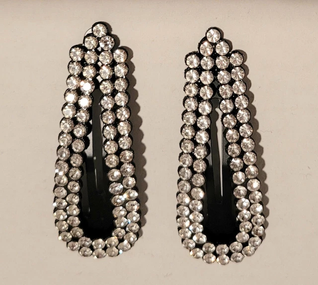 Apparis 2Pc Rhinestone Metal Snap Hair Clip Large Crystal Barrettes.