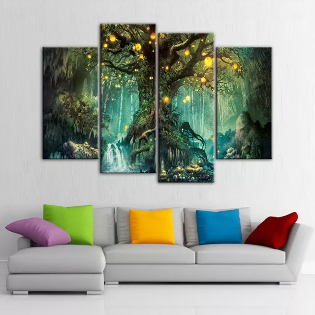 Magical Fairy Tree of Life HD 4 Piece Canvas Wall Art Poster Print Home Decor