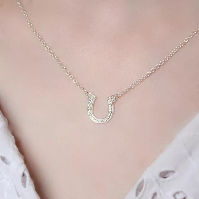 Silver Plated Horseshoe Pendant Necklace Good Luck Charm Horse Shoe