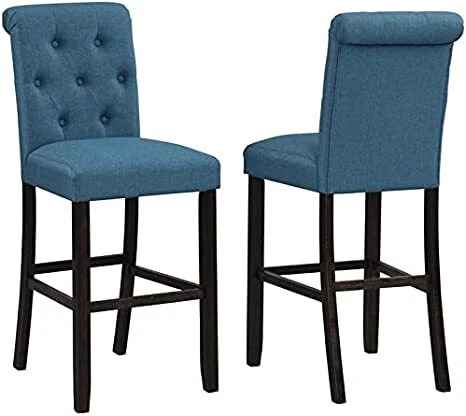 Roundhill Furniture Hendley Solid Wood Tufted Bartools Set of 2 Blue