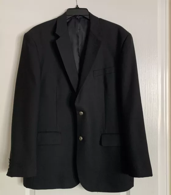 Stafford Essentials Mens Blazer Suit Jacket Black 40R Wool Polyester Sport Coat